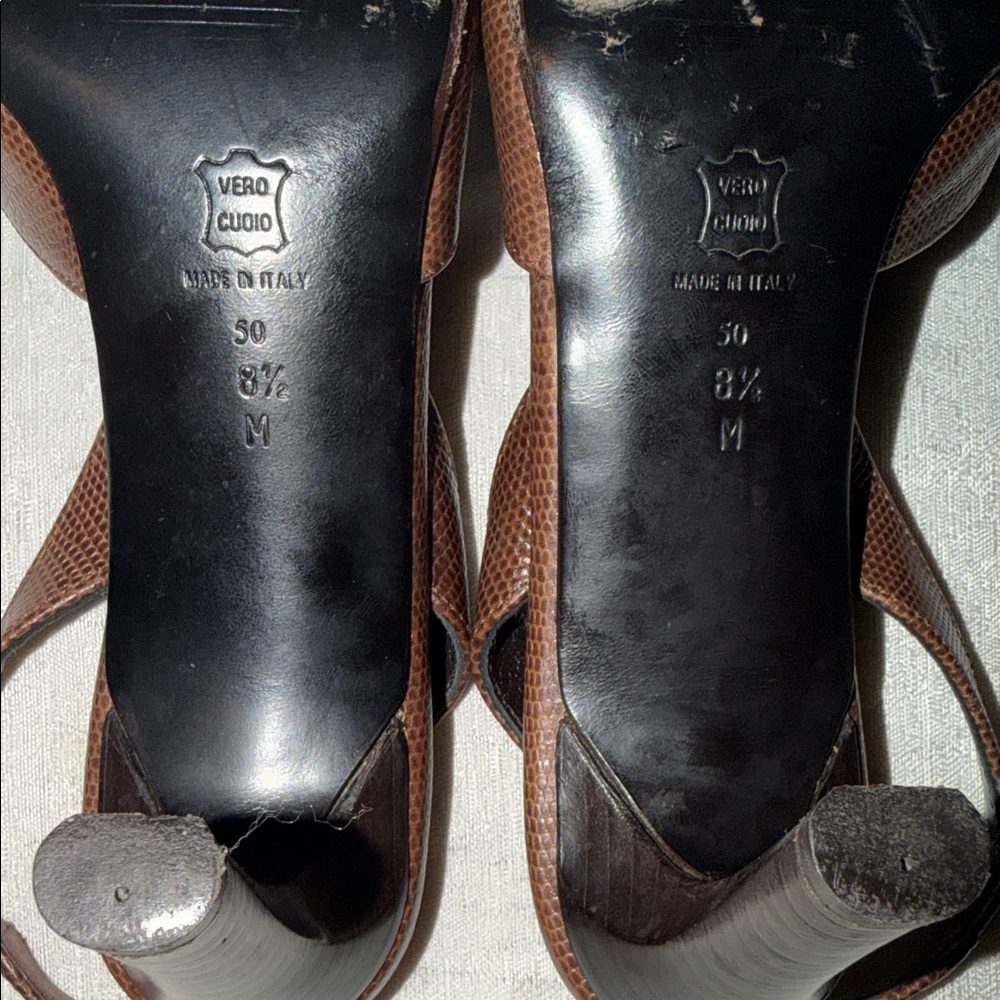 Via Spiga Women’s Italian Made Lizard Embossed Chocolate Slingback Heel Size 8.5 - Picture 11 of 11
